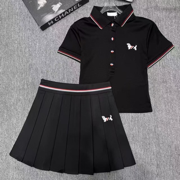 Thom Browne Dresses & Skirts - THOM BROWNE Polo Shirt Short-Sleeve Pleated Skirt Set - Casual Two-Piece Set